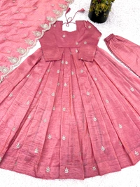 Designer Partywear Anarkali Gown With Pant and Dupatta Set - M