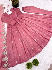 Designer Partywear Anarkali Gown With Pant and Dupatta Set - M