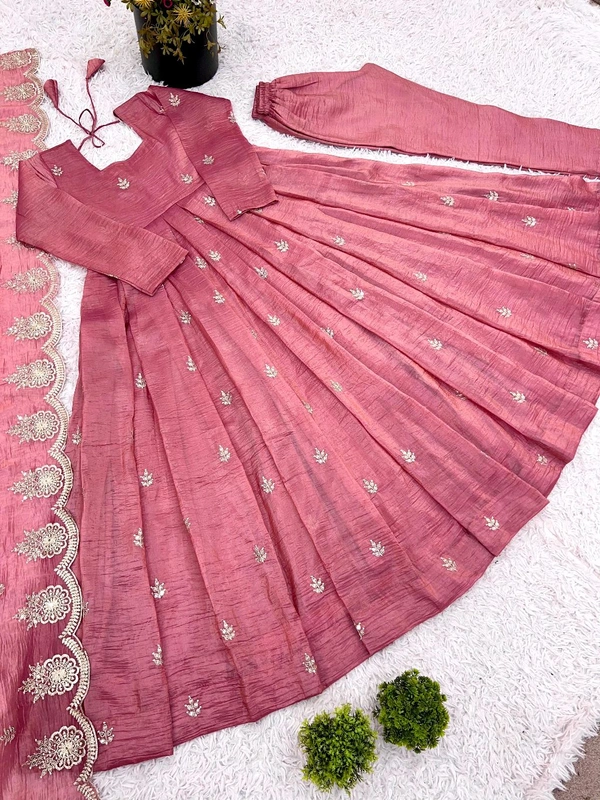 Designer Partywear Anarkali Gown With Pant and Dupatta Set - M