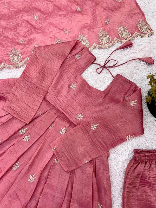 Designer Partywear Anarkali Gown With Pant and Dupatta Set - XL