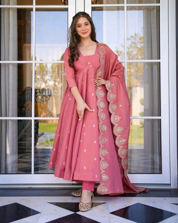 Designer Partywear Anarkali Gown With Pant and Dupatta Set - XXL