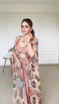 Crop Top With Blouse and Shrug Set - Free Size Upto 42inch