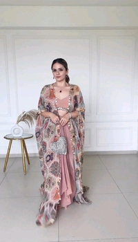 Crop Top With Blouse and Shrug Set - Free Size Upto 42inch