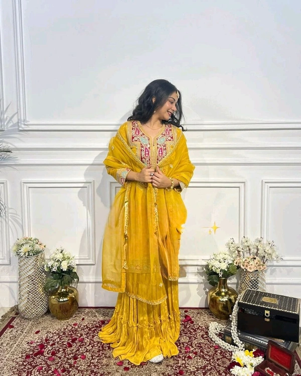 Haldi Special Heavy Embroidery Work Gharara Suit - XL