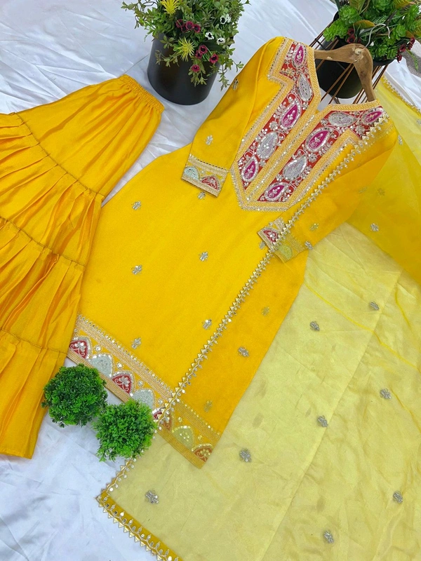 Haldi Special Heavy Embroidery Work Gharara Suit - XXL
