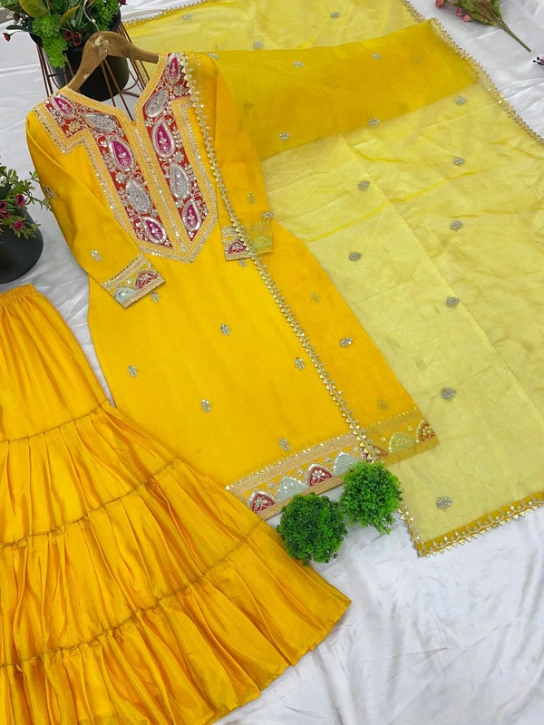 Haldi Special Heavy Embroidery Work Gharara Suit - XXL