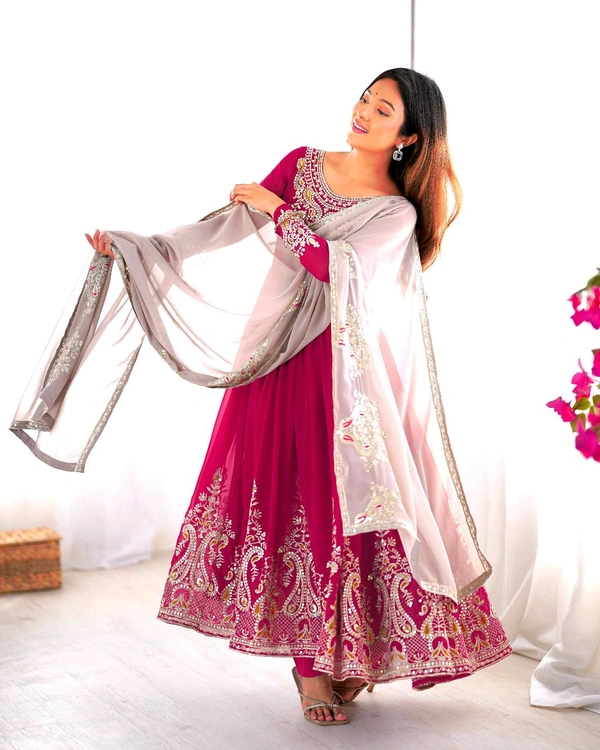 Designer Embroidery Work Anarkali Suit - Hibiscus, M