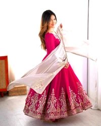 Designer Embroidery Work Anarkali Suit - Hibiscus, M