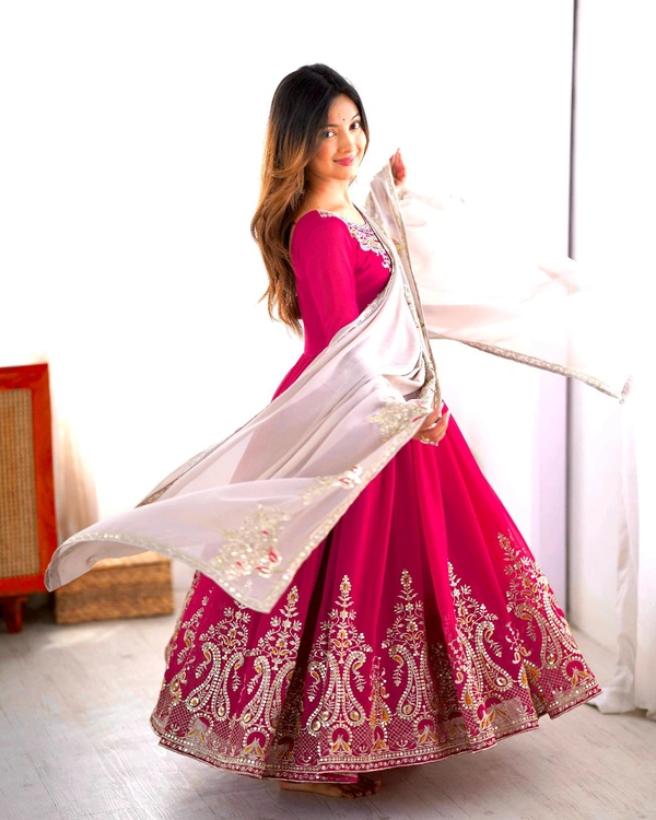 Designer Embroidery Work Anarkali Suit - Hibiscus, M