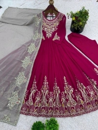 Designer Embroidery Work Anarkali Suit - Hibiscus, M