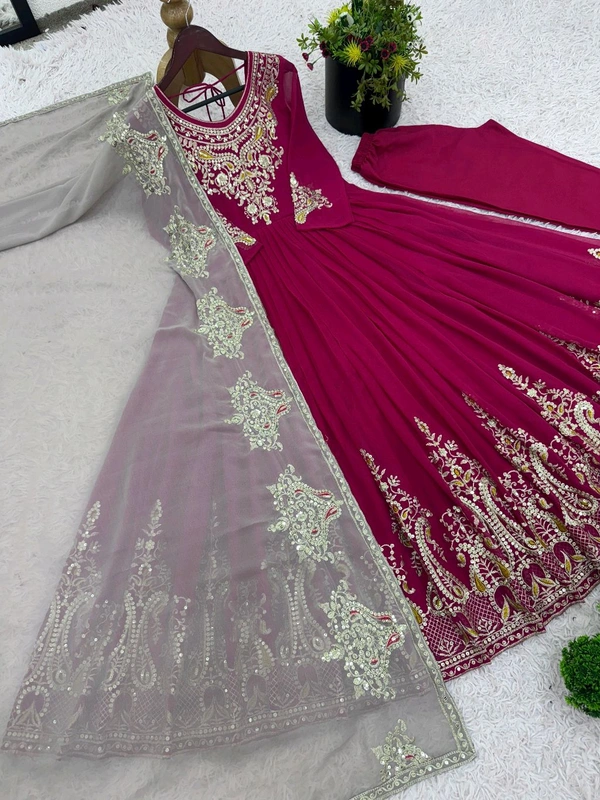 Designer Embroidery Work Anarkali Suit - Hibiscus, M