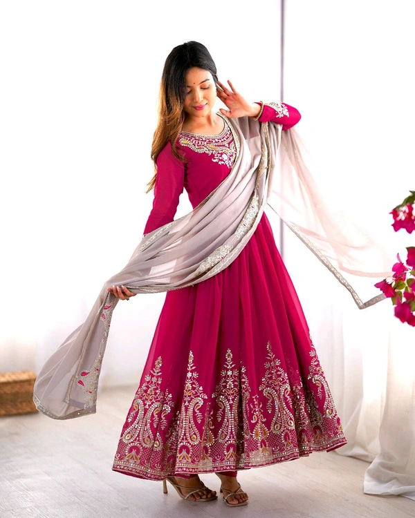 Designer Embroidery Work Anarkali Suit - Hibiscus, XL
