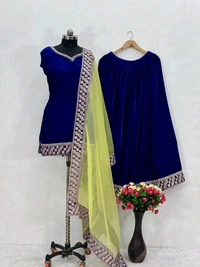 Partywear Sleeveless Velvet Sharara Suit - XL