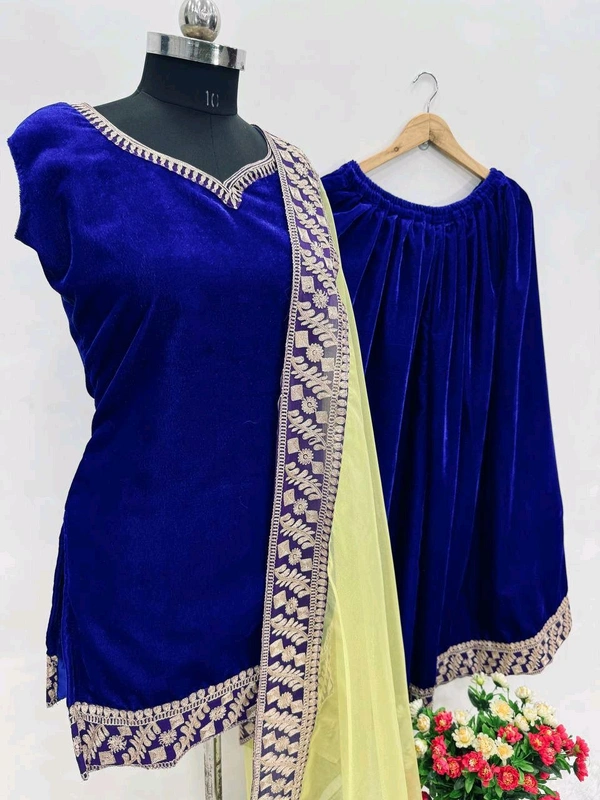 Partywear Sleeveless Velvet Sharara Suit - XL