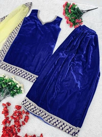 Partywear Sleeveless Velvet Sharara Suit - XXL