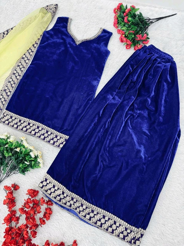 Partywear Sleeveless Velvet Sharara Suit - XXL