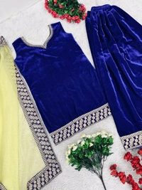 Partywear Sleeveless Velvet Sharara Suit - XXL