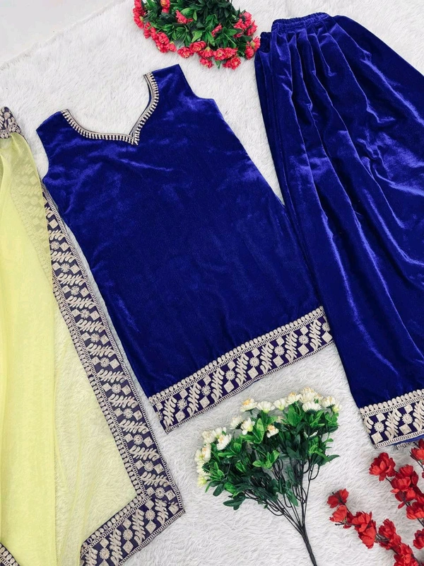 Partywear Sleeveless Velvet Sharara Suit - XXL