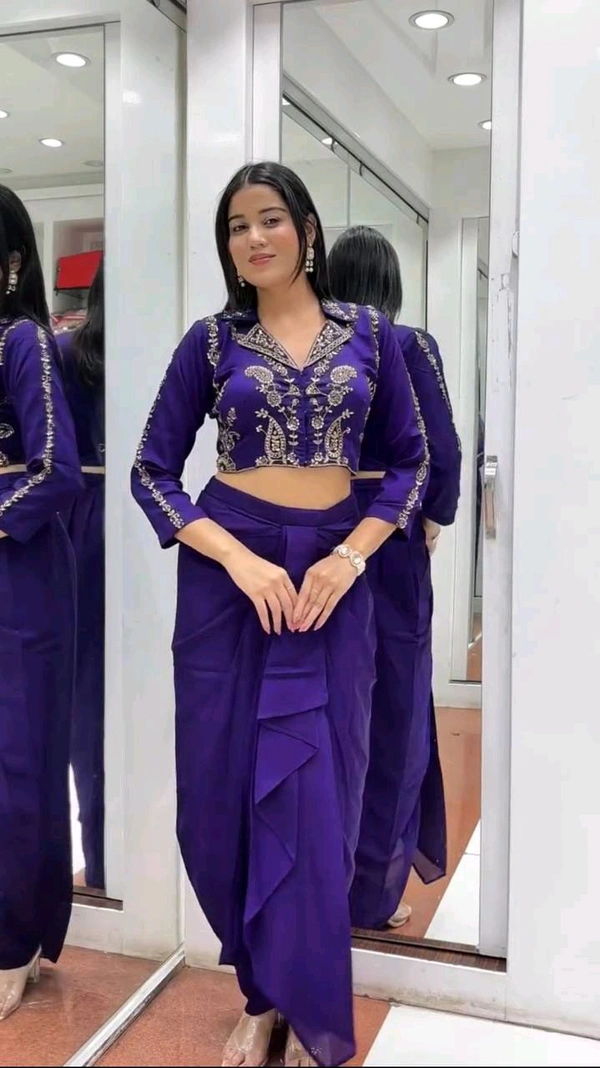 Indo Western Blouse + Dhoti Outfit - Free Size Upto 42inch Margin 44