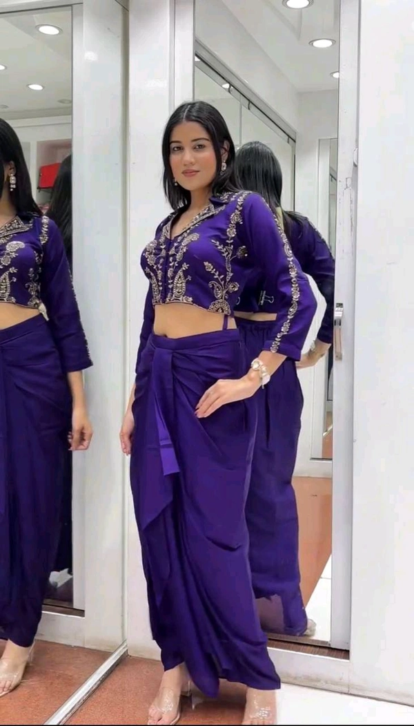 Indo Western Blouse + Dhoti Outfit - Free Size Upto 42inch Margin 44