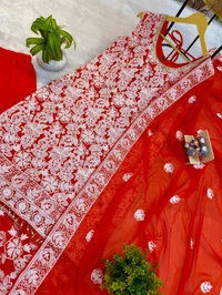 Beautiful Floral Embroidery Work Sharara Suit - XL, Orange