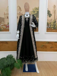 Trendy Gown With Koti and Dupatta Set - Black, M