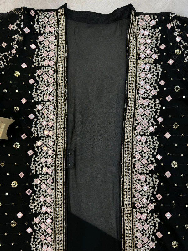 Trendy Gown With Koti and Dupatta Set - Black, L