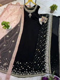 Trendy Gown With Koti and Dupatta Set - Black, L