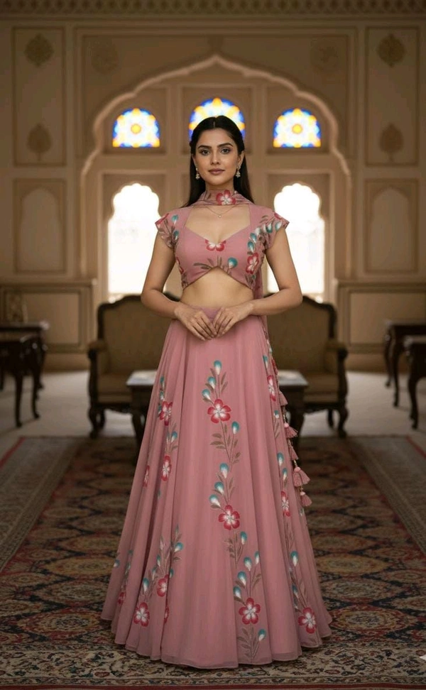 Fully Stiched Hand Painted Lehnga - Free Size Upto 38inch