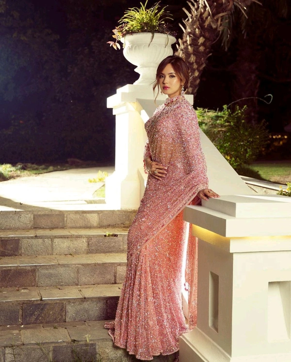 Celebrity Style Sequence Work Saree With Blouse