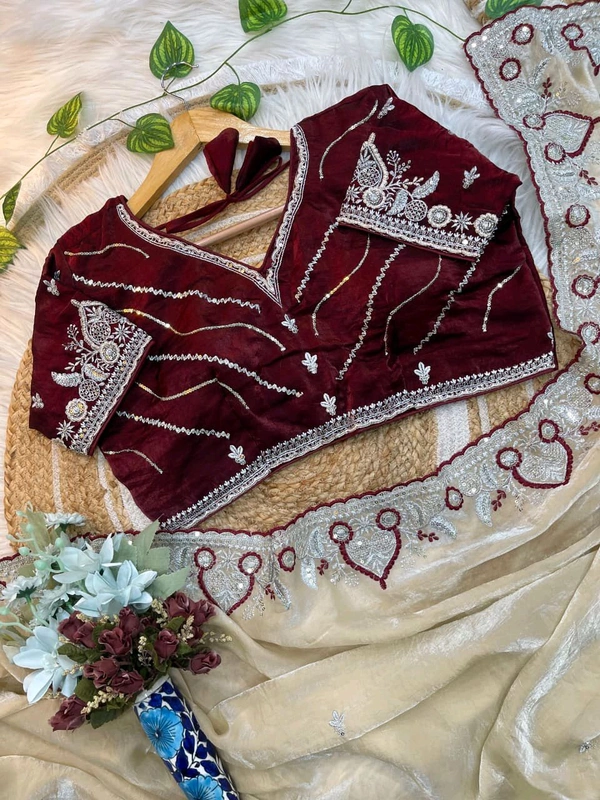 Beautiful Partywear Sequence Work Saree With Stiched Blouse