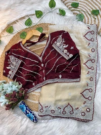 Beautiful Partywear Sequence Work Saree With Stiched Blouse