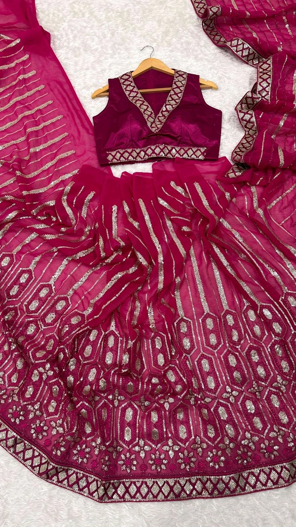 Designer Pink Color Sequence Work Saree With Blouse Piece
