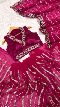 Designer Pink Color Sequence Work Saree With Blouse Piece