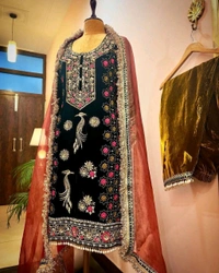 Embroidered Velvet Kurti Plazzo Set for Women - Free Size Upto 44inch