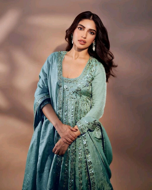 Bhumi Pednekar Style Party Wear Chinon Silk Anarkali Gown Set with Dupatta - Free Size Upto 44inch