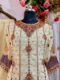 Elegant Georgette Kurti Pant Dupatta Set – Fully Stitched for Women - M With L Margin