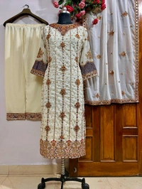 Elegant Georgette Kurti Pant Dupatta Set – Fully Stitched for Women - M With L Margin
