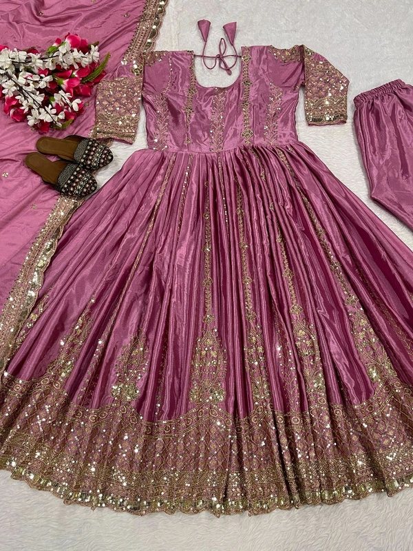 Heavy Chinon Silk Anarkali Suit - XL