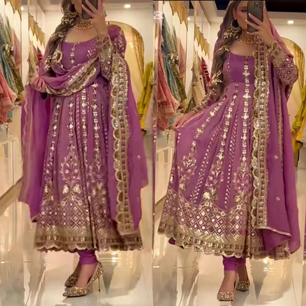 Heavy Chinon Silk Anarkali Suit - XXL