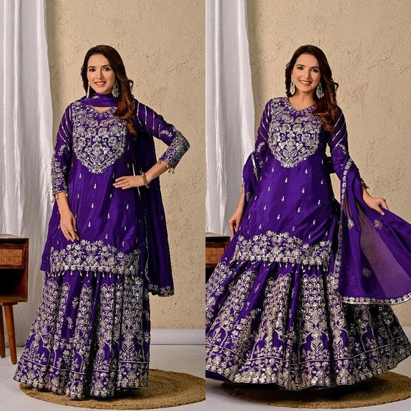 Heavy Chinon Silk Readymade Indo Western Lehenga - XL