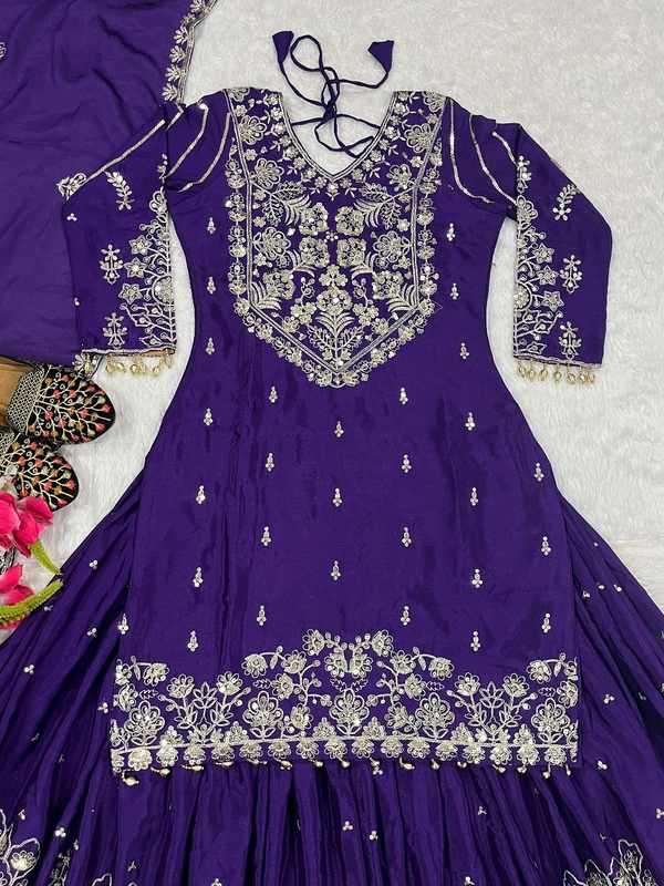 Heavy Chinon Silk Readymade Indo Western Lehenga - XL