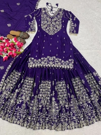 Heavy Chinon Silk Readymade Indo Western Lehenga - XL
