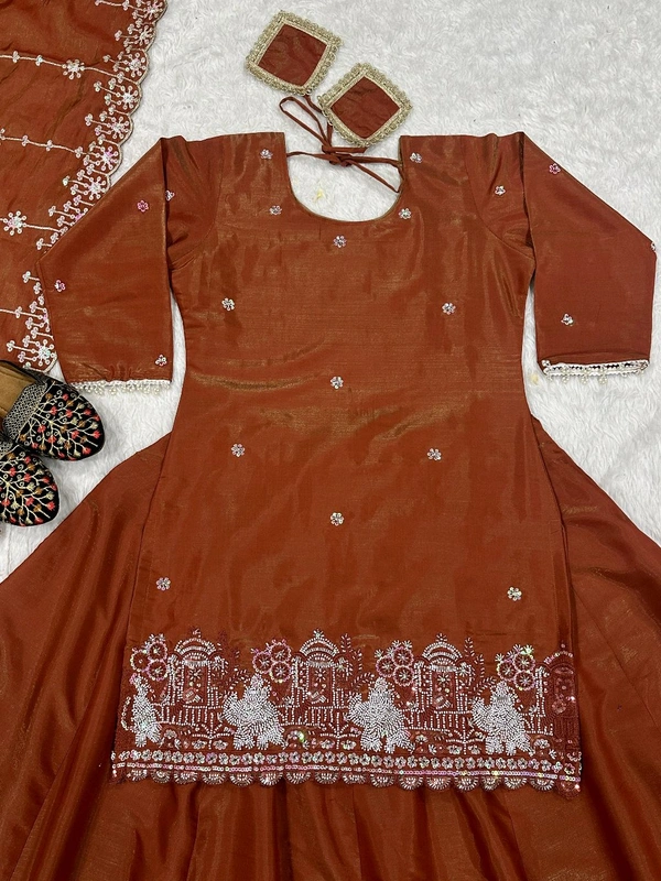 Readymade Simmer Silk Indo Western Lehenga - M