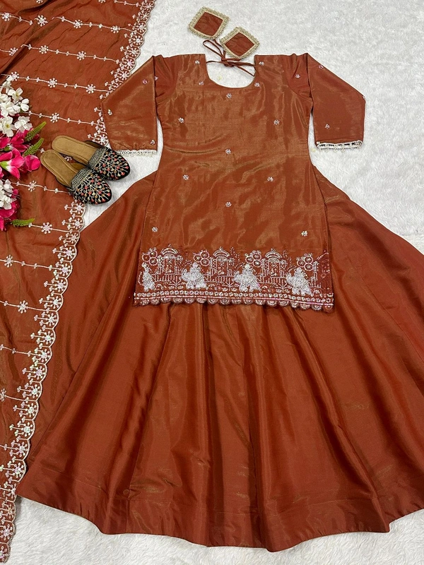 Readymade Simmer Silk Indo Western Lehenga - M
