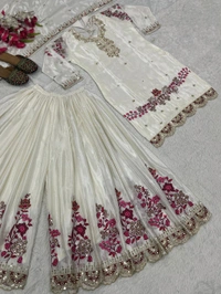 Designer Chinon Silk Heavy Sharara Suit - L