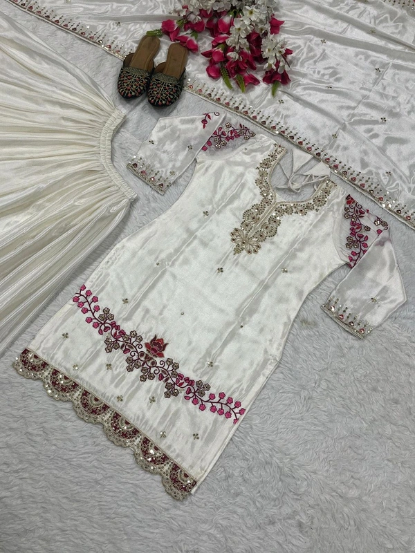 Designer Chinon Silk Heavy Sharara Suit - L