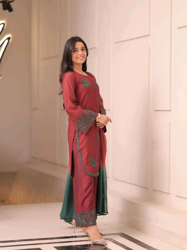 Partywear French Crepe Silk Suit - XXL