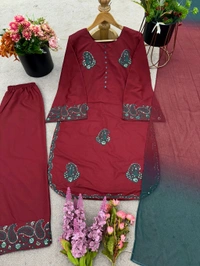 Partywear French Crepe Silk Suit - XXL