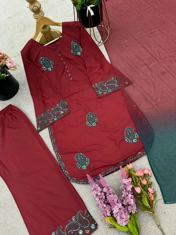 Partywear French Crepe Silk Suit - XXL